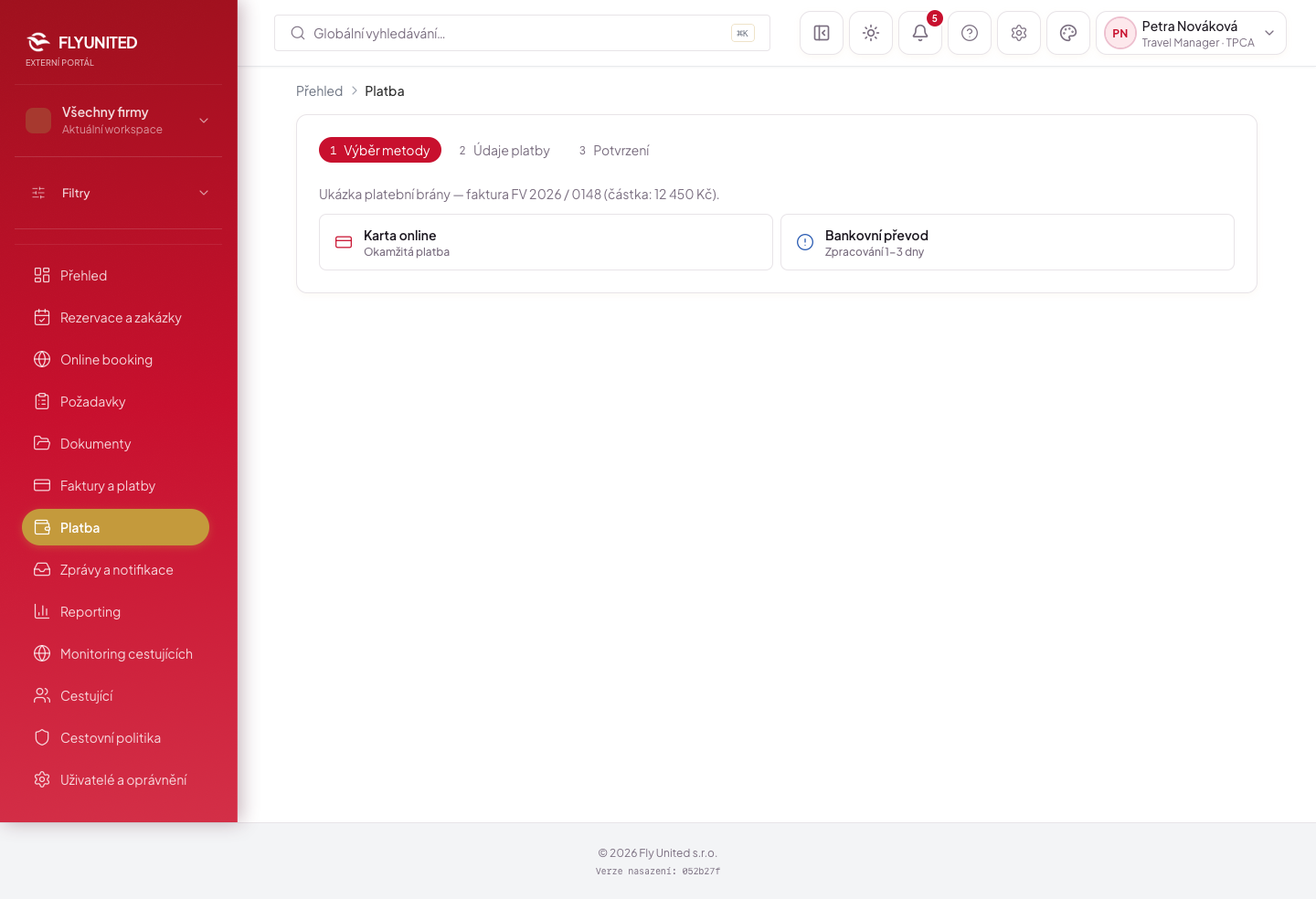Platba — náhled stránky — design b2b