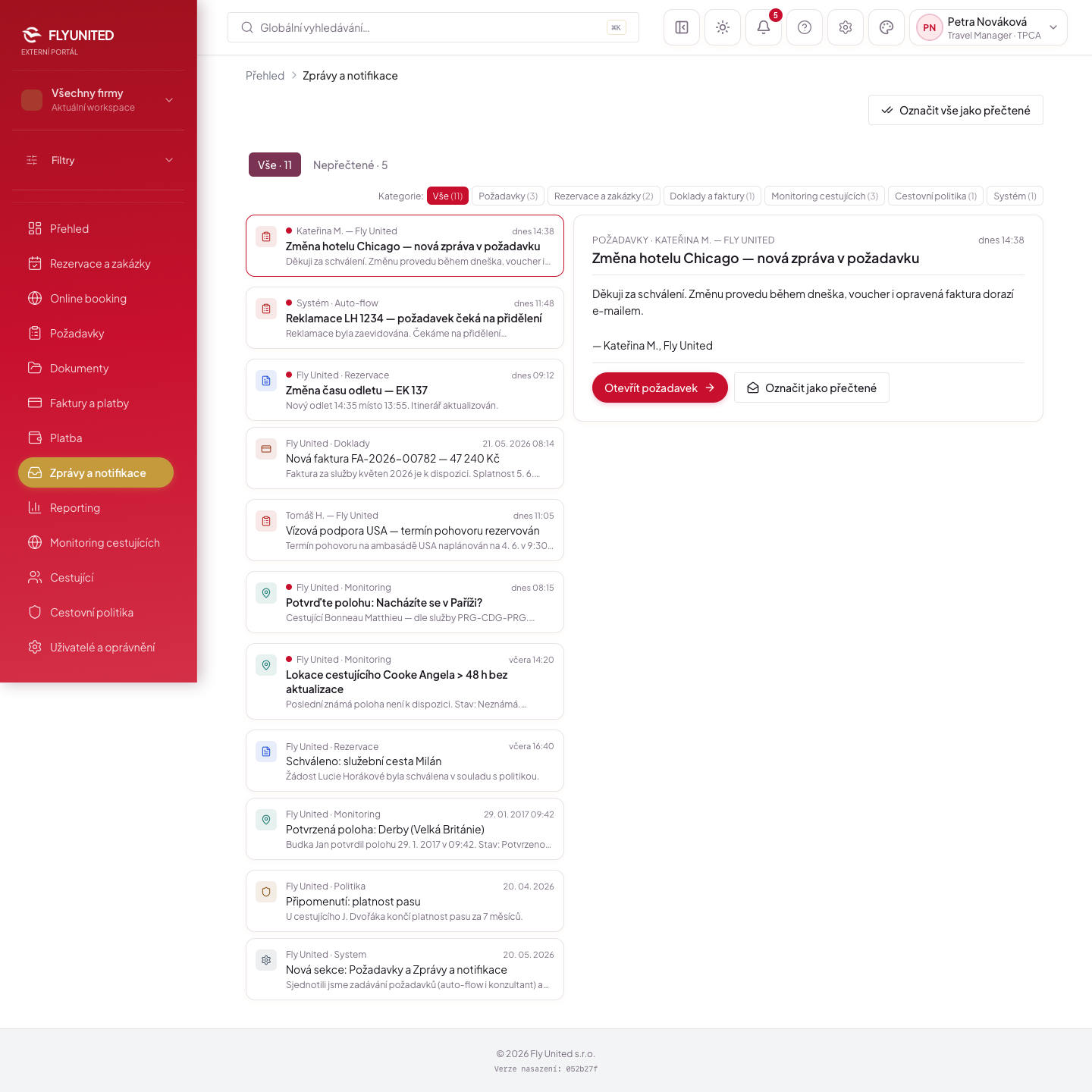 Zprávy a notifikace — náhled stránky — design b2b