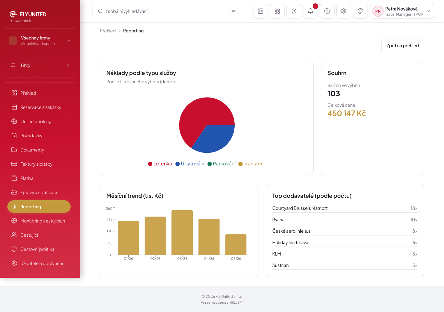 Reporty — moderní přehled (karty) — design b2b