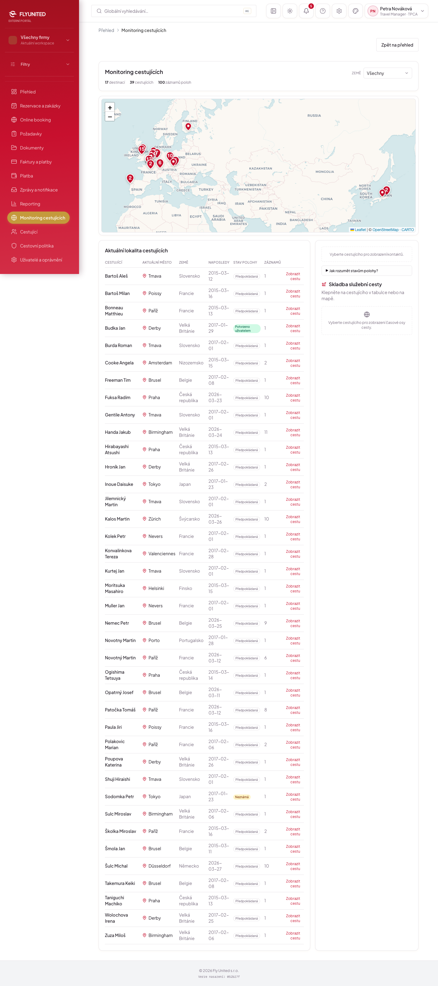 Monitoring cestujících — náhled stránky — design b2b