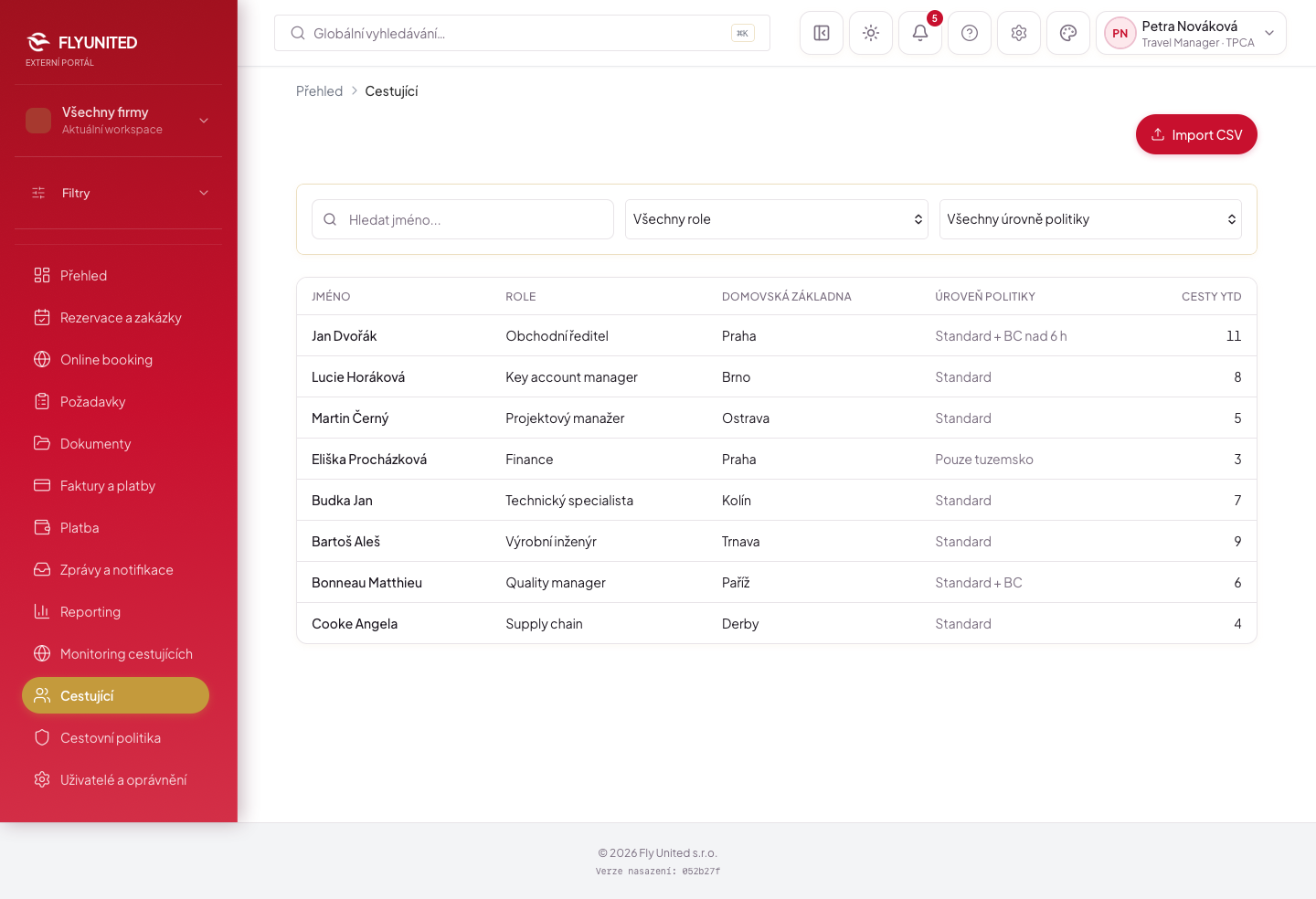 Cestující — náhled stránky — design b2b