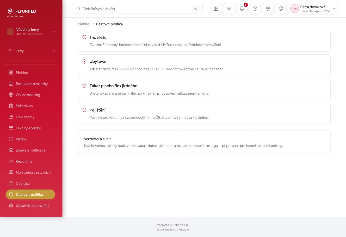 Cestovní politika — náhled stránky — design b2b