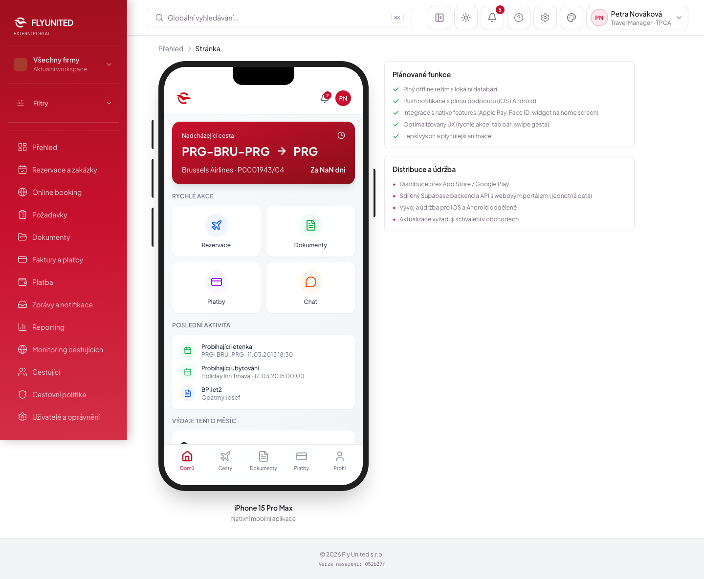 Mobilní aplikace (nativní) — náhled stránky — design b2b