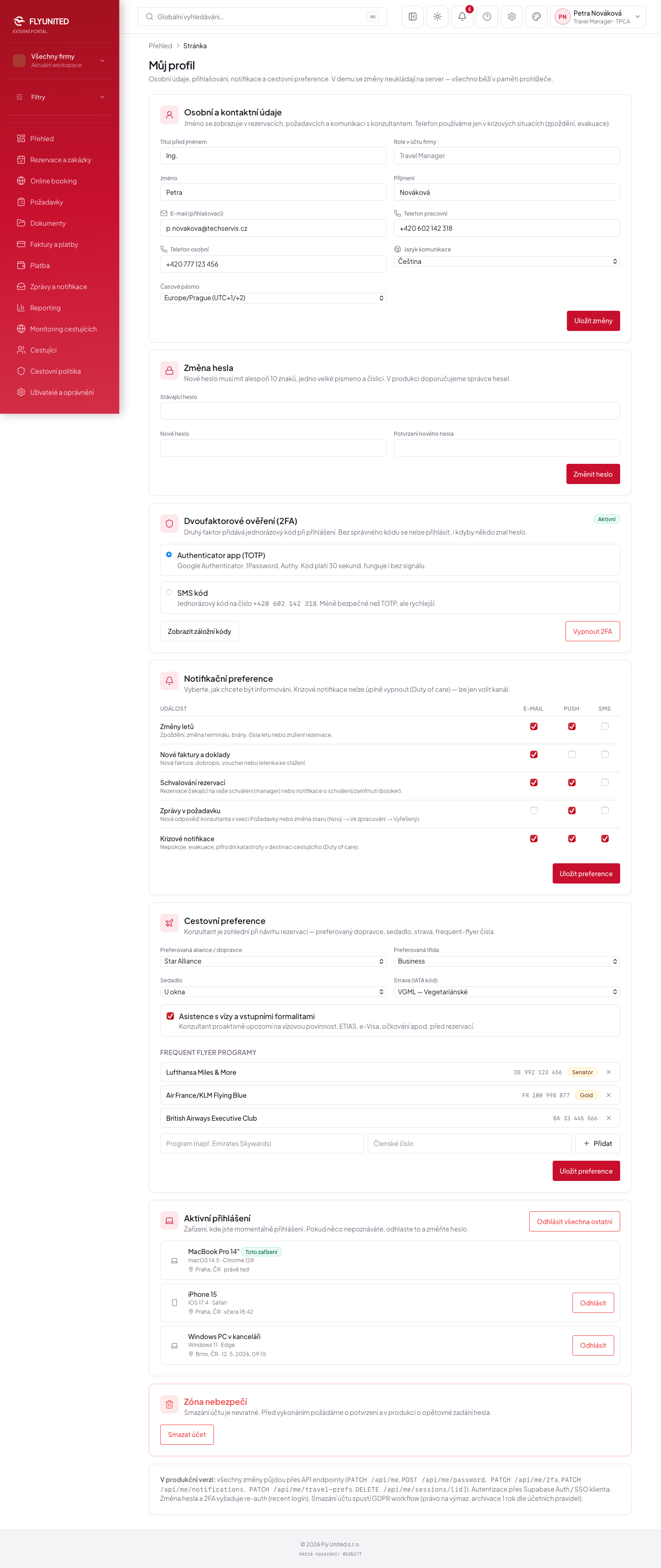 Můj profil — náhled stránky — design b2b